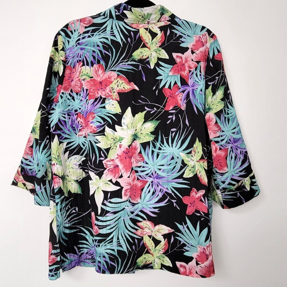Vintage 90s Blair Tropical Floral Gauzy Textured Button Front Hawaiian Shirt - Picture 7 of 9